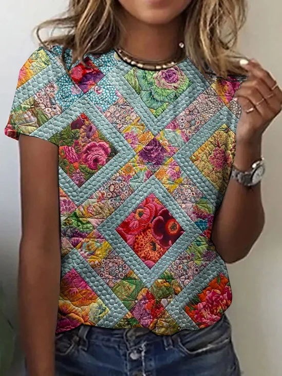 Women's Short Sleeve Tee T-shirt Summer Animal Crew Neck Vintage Top