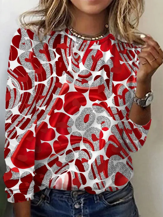 Women's Long Sleeve Tee T-shirt Spring/Fall Heart/Cordate Crew Neck Casual Top