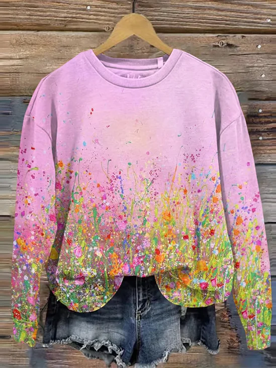 Women's Crew Neck Floral Pattern Casual Spring/Fall Long Sleeve Sweatshirt