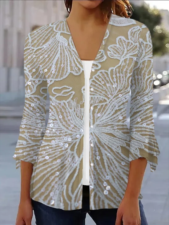 Women Floral Spring/Fall Cover-up Casual Lightweight Cardigan
