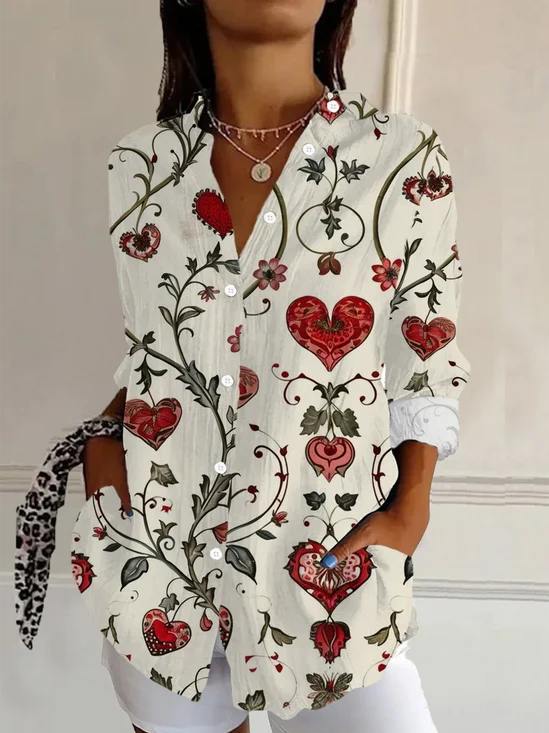 Women's Long Sleeve Shirt Spring/Fall Floral Buckle Shirt Collar Daily Going Out Casual Top