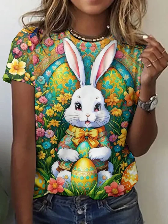 Women's Animal Short Sleeve Tee T-shirt Crew Neck Casual Summer Top