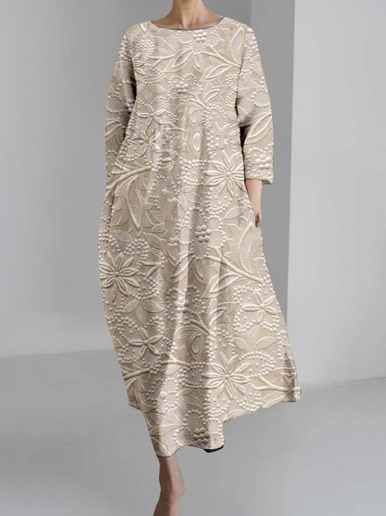 Women 3D Printing Long Sleeve Spring/Fall Dress Crew Neck Daily Vintage Maxi H-Line Dress