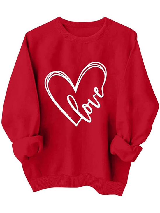 Women's Crew Neck Heart/Cordate Casual Spring/Fall Long Sleeve Sweatshirt