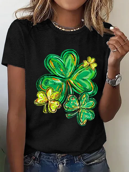 Women's Shamrock Short Sleeve Tee T-shirt Crew Neck Casual Summer Top