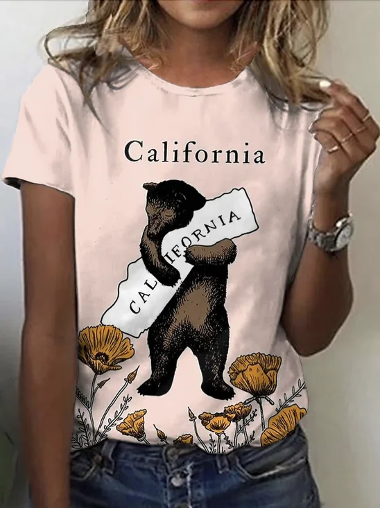 Women's Short Sleeve Tee T-shirt Summer Animal Crew Neck Vintage Top