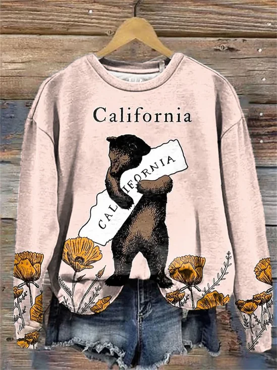 Women's Crew Neck Floral Printing Casual Spring/Fall Long Sleeve Sweatshirt