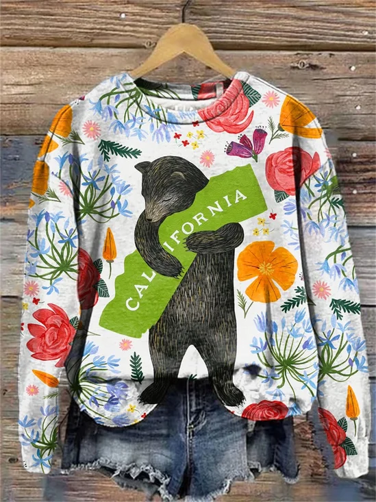 Women's Crew Neck Floral Printing Casual Spring/Fall Long Sleeve Sweatshirt