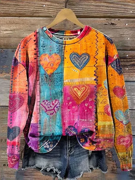Women's Crew Neck Heart/Cordate Printing Casual Spring/Fall Long Sleeve Sweatshirt