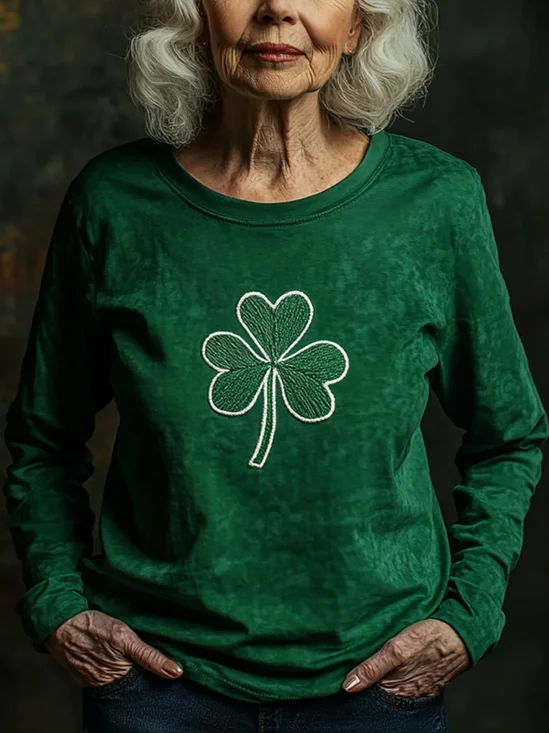 Women's Long Sleeve Tee T-shirt Spring/Fall Shamrock St Patrick's Day Floral Casual Graphic Tee Top