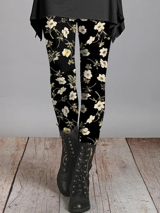 Women's Casual Floral Jersey All Season Printing Long Leggings