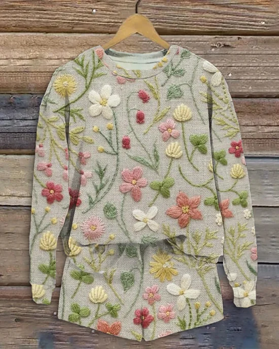 Women's Printing Floral Daily Going Out Two Piece Set Long Sleeve Casual Spring/Fall Top With Pants Matching Set