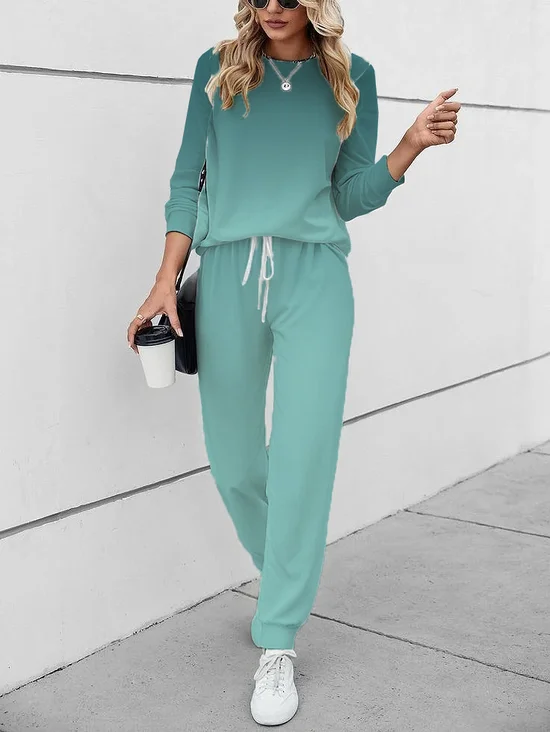 Women's Printing Ombre Daily Going Out Two Piece Set Long Sleeve Casual Spring/Fall Top With Pants Matching Set