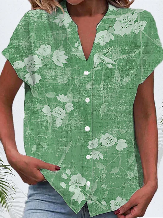 Women's Short Sleeve Shirt Summer Floral Printing V Neck Daily Going Out Casual Top