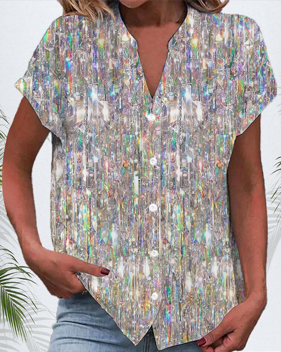Women's Short Sleeve Shirt Summer Geometric Printing V Neck Daily Going Out Casual Top