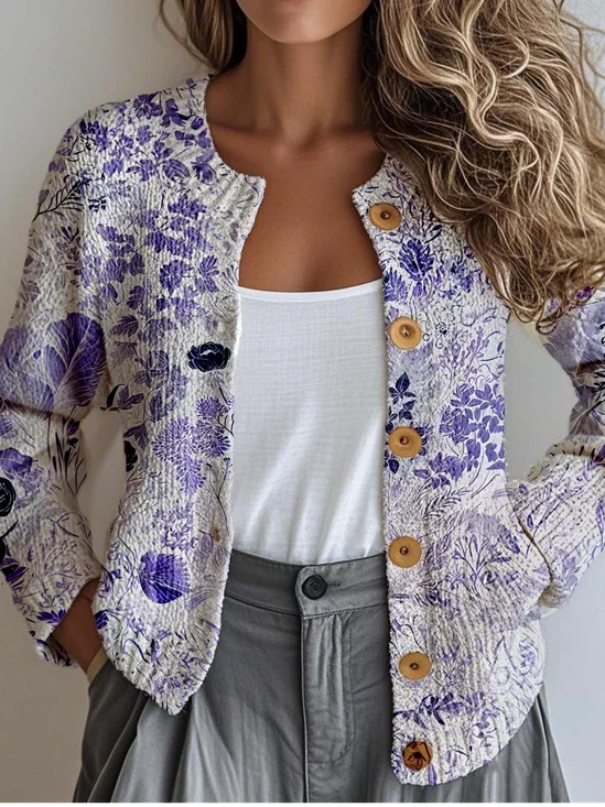 Women's Vintage Spring/Fall Ethnic Knitted Floral Cardigan