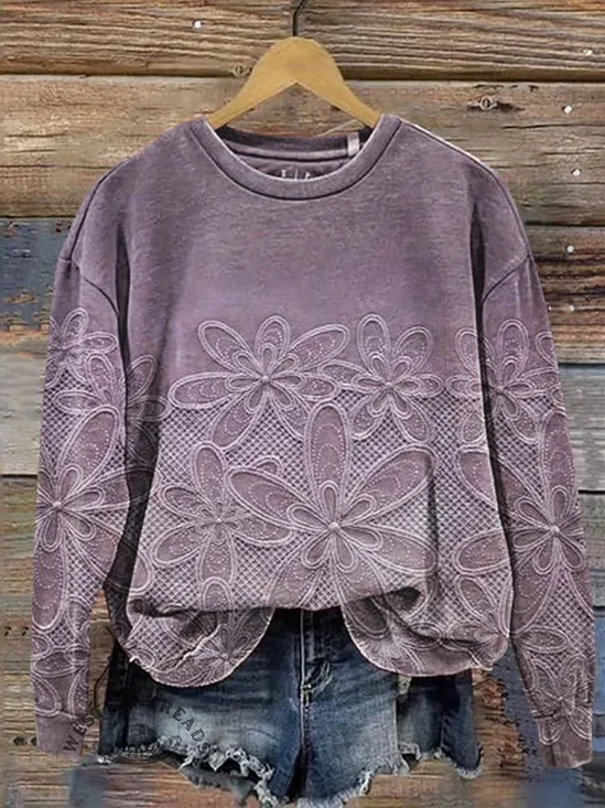 Women's Crew Neck Floral Printing Casual Spring/Fall Long Sleeve Sweatshirt