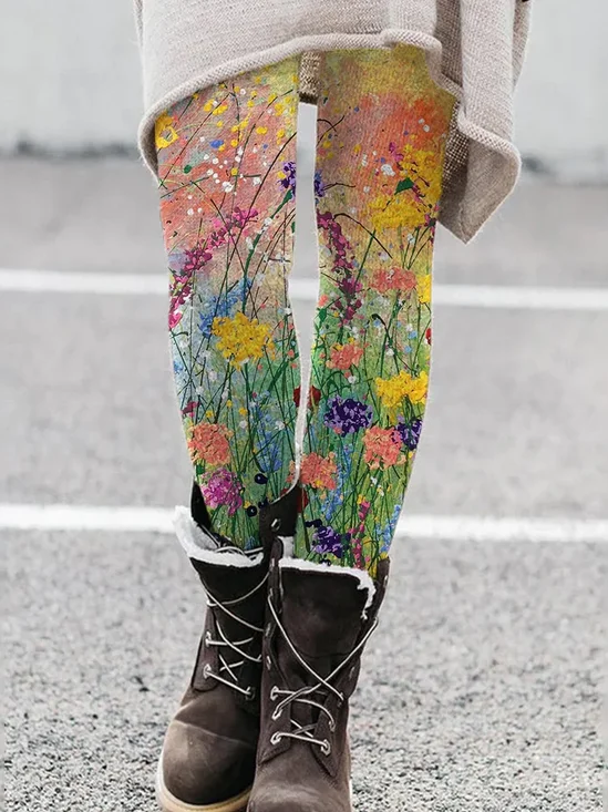 Women's Casual Floral Jersey All Season Printing Long Leggings