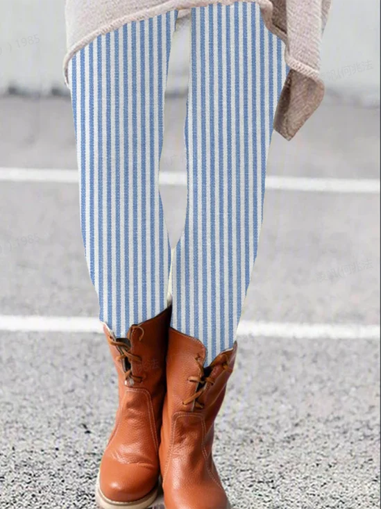 Women's Casual Striped Jersey All Season Printing Long Leggings
