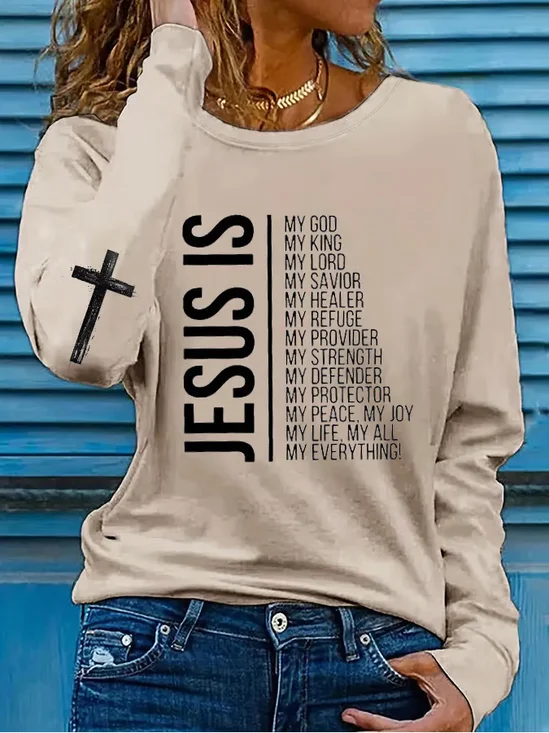 Women's Long Sleeve Tee T-shirt Spring/Fall Text Letters Printing Crew Neck Casual Graphic Tee Top