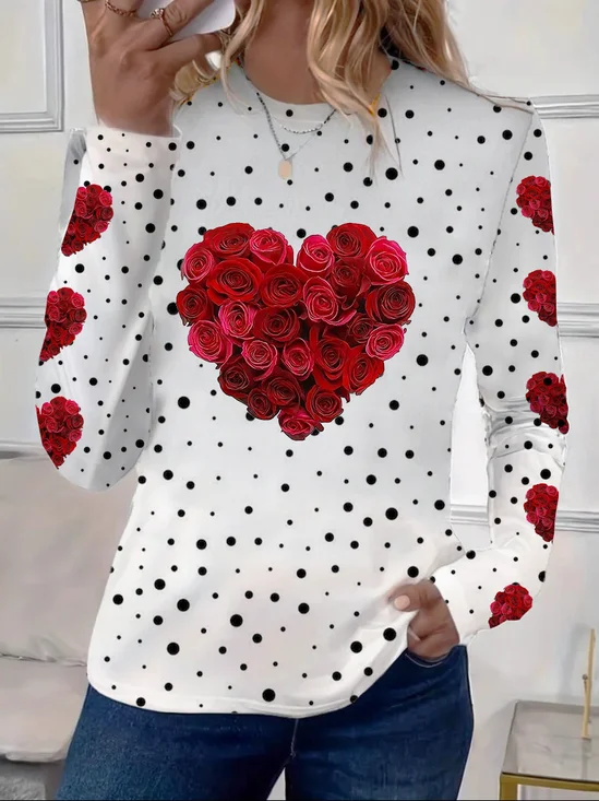 Women's Long Sleeve Tee T-shirt Spring/Fall Polka Dots Printing Crew Neck Casual Graphic Tee Top