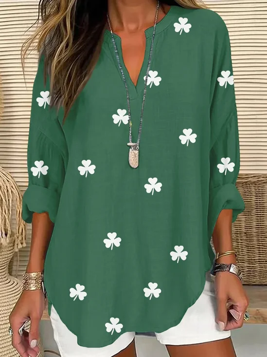 Women's Shamrock Long Sleeve Shirt Spring/Fall V Neck Daily Casual Top