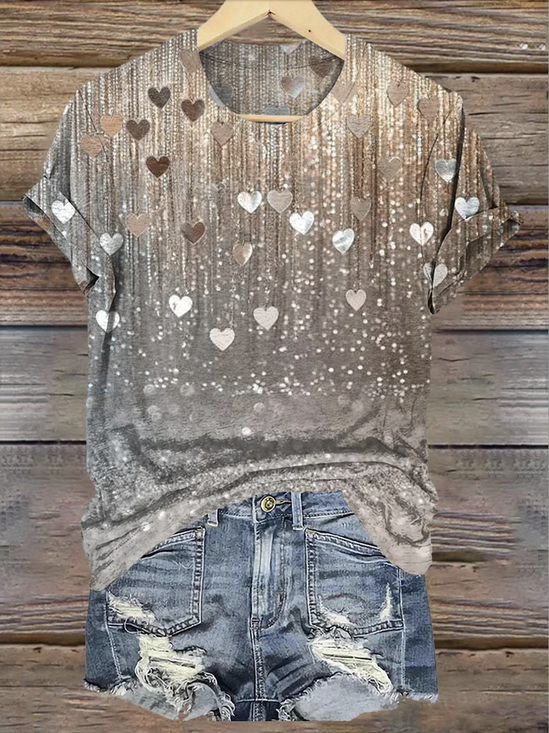 Women Geometric Short Sleeve Tee T-shirt Crew Neck Vintage Summer Top