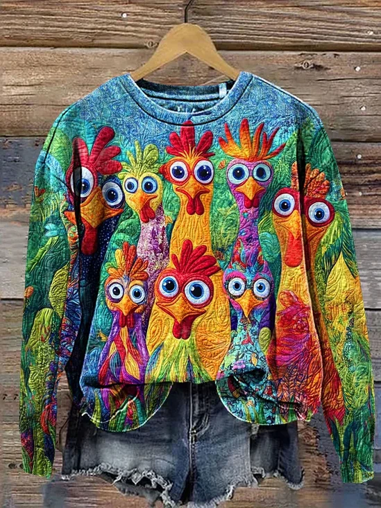 Women Turkey Crew Neck Casual Spring/Fall Long Sleeve Sweatshirt