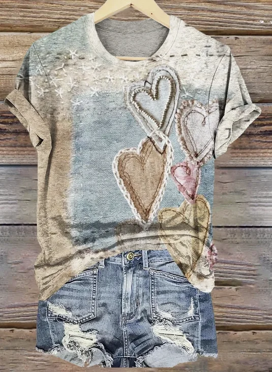 Women's Geometric Short Sleeve Tee T-shirt Crew Neck Vintage Summer Top