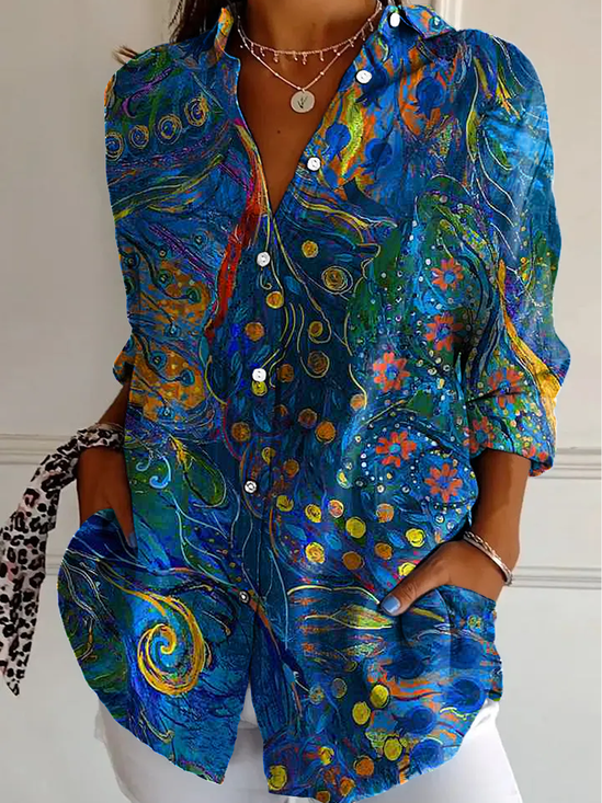 Women's Abstract Long Sleeve Shirt Spring/Fall Shirt Collar Daily Casual Top