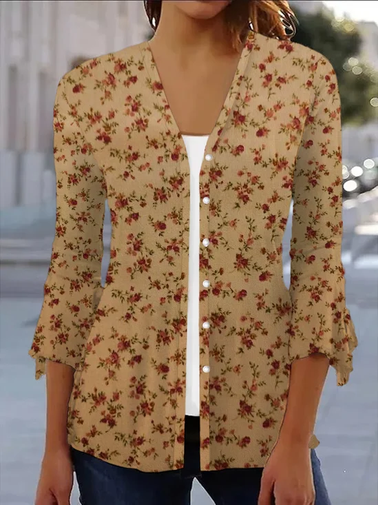 Women's Floral Spring/Fall Cover-up Casual Printing Lightweight Cardigan