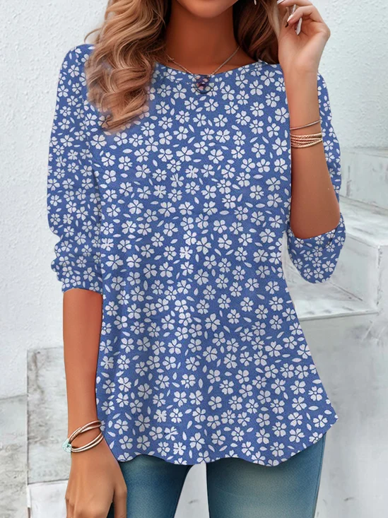 Women's Floral Long Sleeve Tee T-shirt Crew Neck Printing Casual Spring/Fall Graphic Tee Top