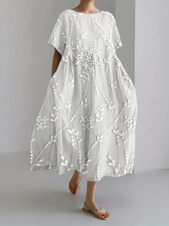 Women's Floral Pattern Short Sleeve Summer Dress Crew Neck Daily Casual Maxi Classic A-Line Dress