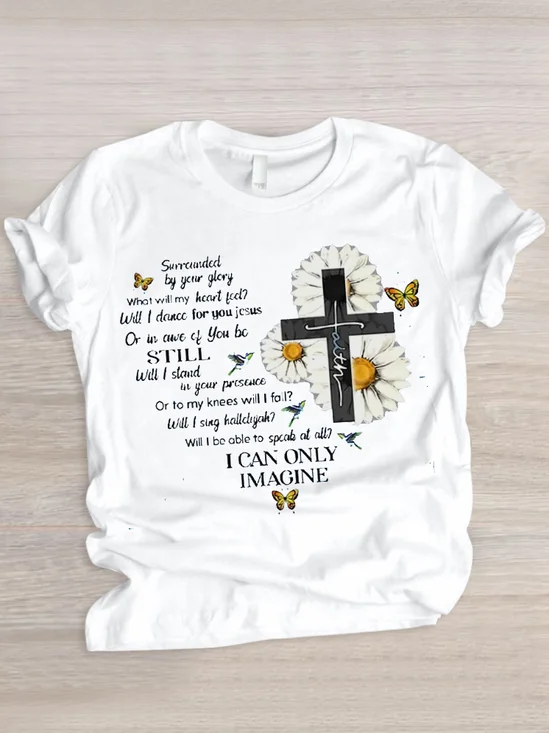 Women Floral Short Sleeve Tee T-shirt Crew Neck Casual Summer Top