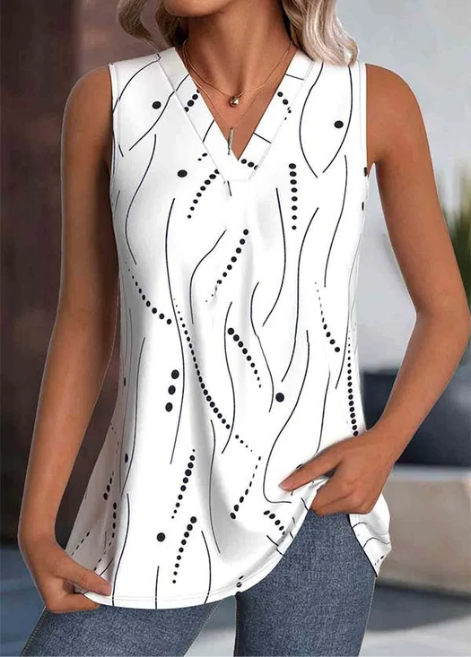 Women Sleeveless Tank Top Camisole Summer Abstract Polka Dots V Neck Daily Casual Top