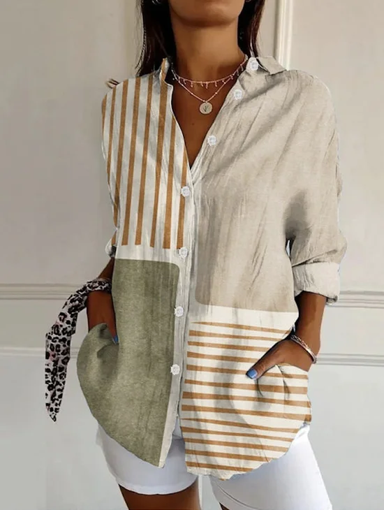 Women's Long Sleeve Shirt Spring/Fall Geometric Shirt Collar Daily Going Out Casual Top