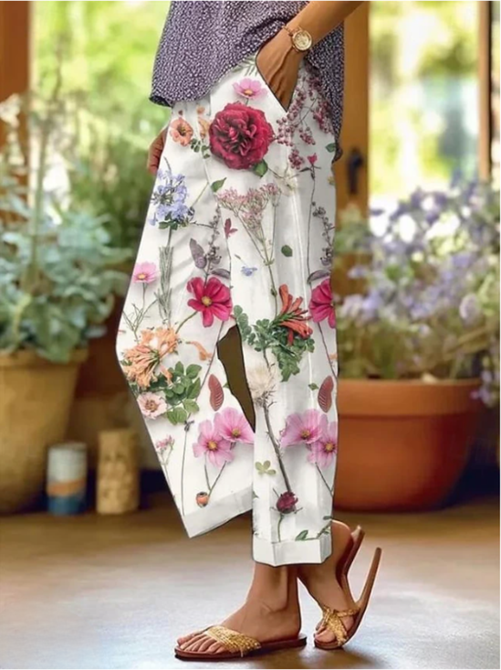 Women Floral Long Pant Casual Spring/Fall Trousers