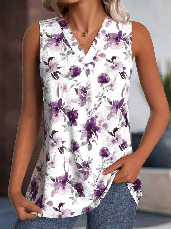 Women Sleeveless Tank Top Camisole Summer Floral V Neck Daily Casual Top