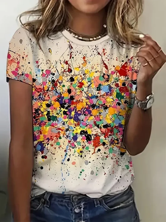 Women's Color Block Short Sleeve Tee T-shirt Crew Neck Printing Casual Summer Graphic Tee Top