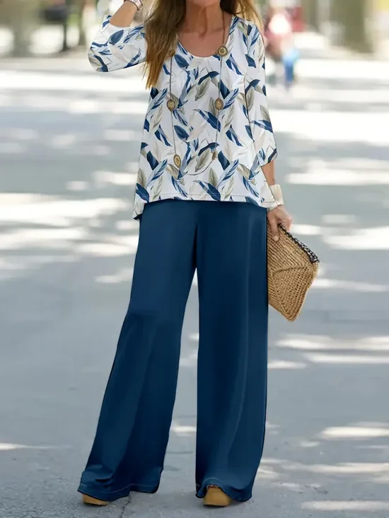 Women's Floral Printing Two-Piece Set Daily Long Sleeve Casual Spring/Fall Top With Pants Matching Set