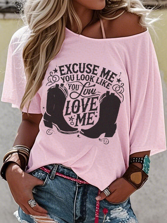 Women Wild West Short Sleeve Tee T-shirt Crew Neck Casual Summer Top