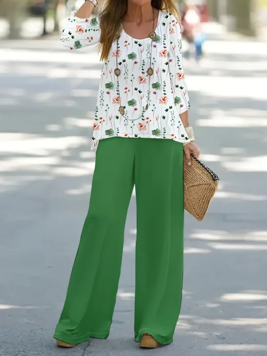 Women's Floral Printing Two-Piece Set Daily Long Sleeve Casual Spring/Fall Top With Pants Matching Set
