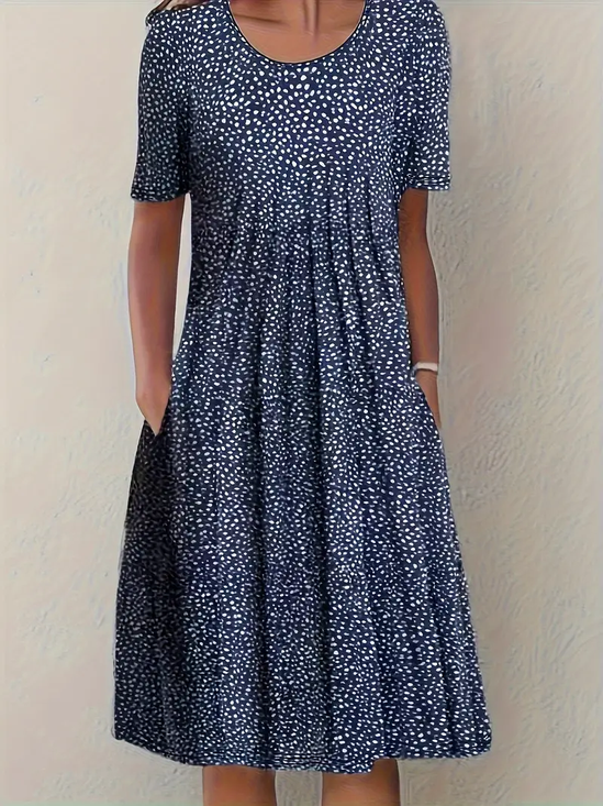 Women's Floral Short Sleeve Summer Printing Dress Crew Neck Daily Casual Midi Fit & Flare Dress H-Line Dress