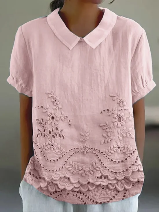 Women Plain Half Sleeve Blouse Summer Shawl Collar Daily Casual Top
