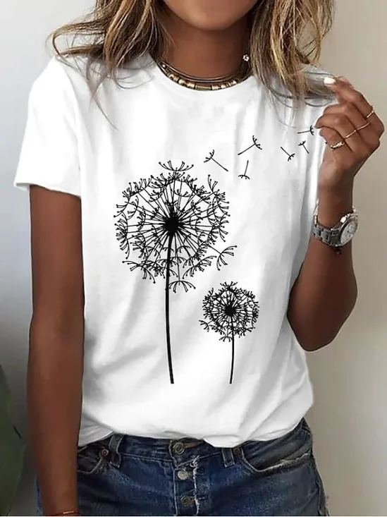 Women Floral Short Sleeve Tee T-shirt Crew Neck Printing Casual Summer Graphic Tee Top