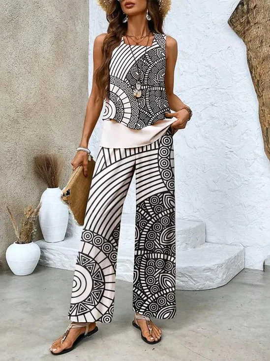 Women Floral Two-Piece Set Daily Sleeveless Casual Summer Matching Set