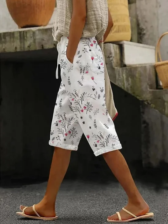 Women Floral Fifth Pants Pant Casual Summer Trousers