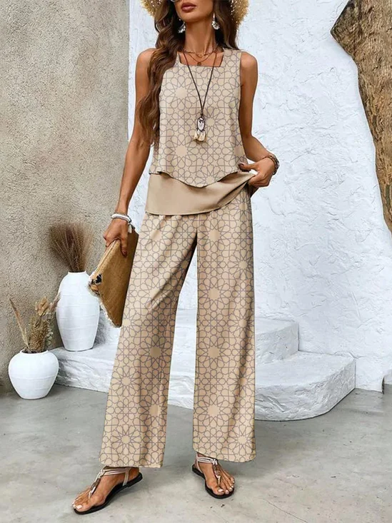 Women Floral Two-Piece Set Daily Sleeveless Casual Summer Matching Set