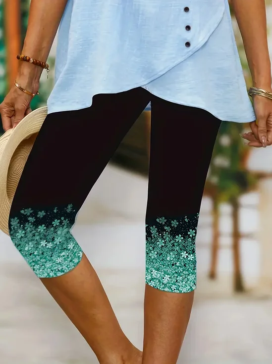 Women Floral Capris Elastic Waist Pant Casual Summer Trousers