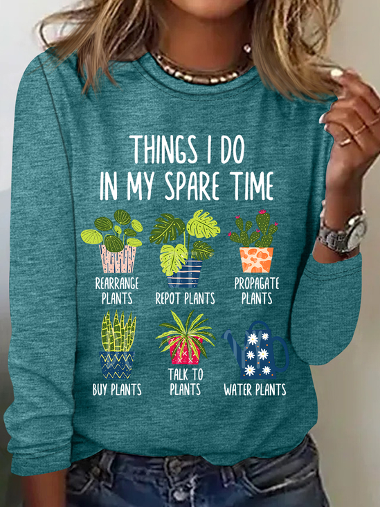 Women Text Letters Long Sleeve Blouse Spring/Fall Crew Neck Daily Casual Top